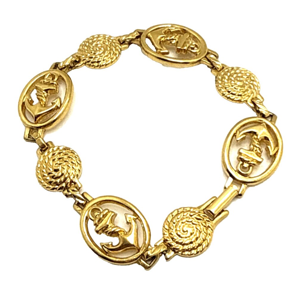 Vintage Avon Ships and Rope Twist Link Bracelet Gold Tone Nautical 8.5” 1994 - Picture 2 of 8